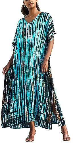 LikeJump Cardigan för kvinnor, bohemisk kimono, baddräkter, kaftan, bikini, täcka upp, sommar, strandklänning, maxi-toppar, En blå vit, en storlek