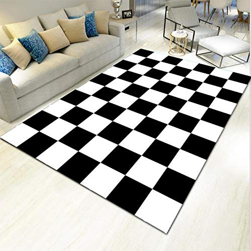 in und Outdoor Teppich Kurzflor Design In versch - Karo Tisch Teppich schwarz und weiß Karierte Kombination Moderne minimalistische Nähte Mode Anti-Fading-140x200cm