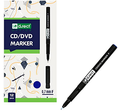 D.RECT - CD/DVD Marker Stift | Set 12 Stück | 0.7 mm | Permanentstift | Ideal für Glas, Kunststoff und Folie| Sehr Universell | Blau