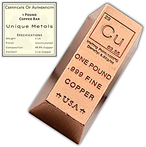 Unique Metals Briefbeschwerer für Barren aus Kupfer, 999 Pure Chemistry Element Design, mit Echtheitszertifikat