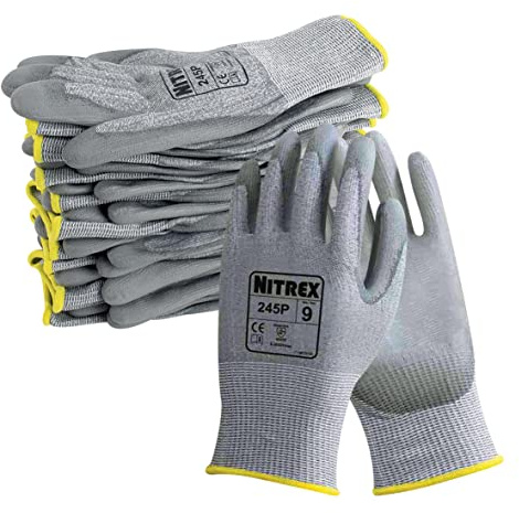 NITREX Unigloves 245P Wiederverwendbare schnittfeste Handschuhe mit Unigloves NitreGuard-Technologie, PU-Handflächenbeschichtung, schnittfestes Innenfutter, Grau