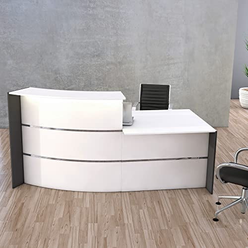 Schrank & Stuhl | Empfangstheke Surround mit Beratungsplatz für den Empfangsbereich, 112 x 231 x 122,5 cm (HxBxT), Weiß/Anthrazit