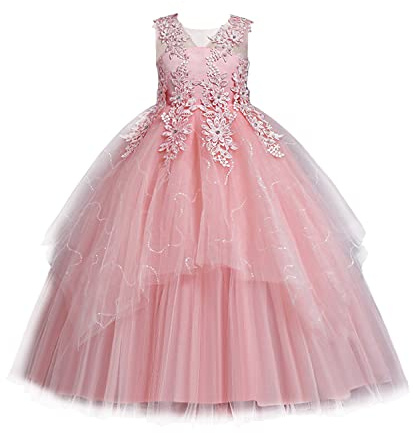 LOLANTA prinsessklänning för flickor, vit, festlig, bröllop, nattvard, blomsterflicksklänning, festtåg, party, A-linjer, golvlånga balklänningar av satin och tyllklänning, broderade spetspärlor, ROSA,