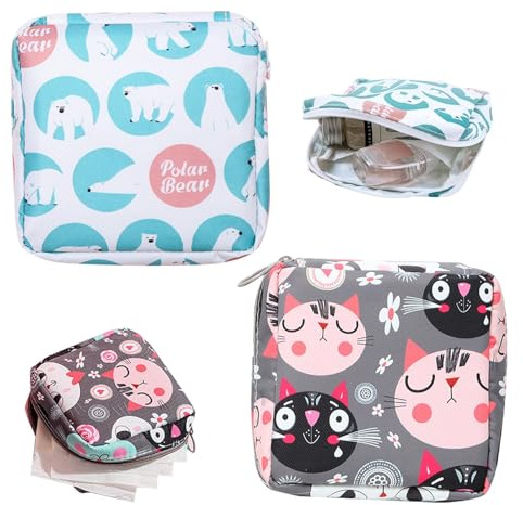 AWAVM 2 Pcs Mini Sanitary Napkin Towels Storage Bag Portable Pantyliners Bag with Zipper Makeup Bag with Zipper for Women Girls Ladies