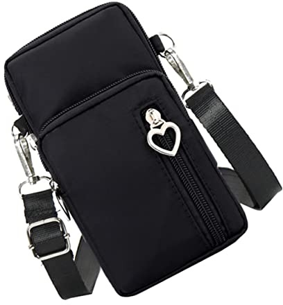 SHERCHPRY Paquet Bandoulière Femme Mini en Tissu Oxford Noir, Pochette Téléphone Portable Légère et Compacte, Paquet Messager Sport pour Shopping et Voyages
