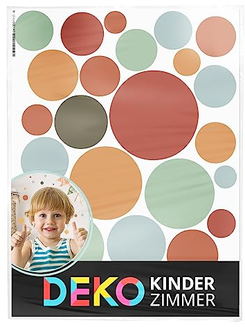 DEKO KINDERZIMMER Wandsticker Kreise Punkte für Kinderzimmer 120 Stück Wandtattoo Babyzimmer Klebepunkte Dots in Rot Gelb Mint Set Wandaufkleber Wanddeko DK1000A-11