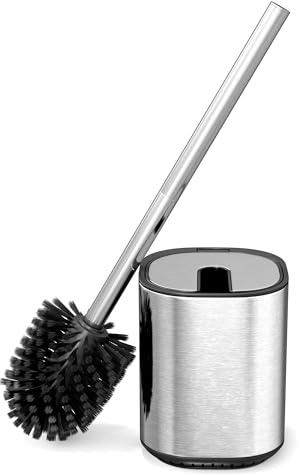 Waissdea Toilettenbürste mit Deckel, Elegante Toilettenschüsselbürste und Halter, Clamshell-Toilettenbürste – Edelstahlgriff, tropffrei, Silber