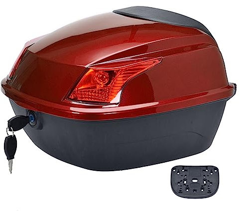 JUNNIU Motorrad-Heckkoffer-Topcase-Gepäck mit Montageteilen, 8 Farben, Aufbewahrungskoffer mit Schloss, für Motorrad-Roller-Moped/Rot Decoration