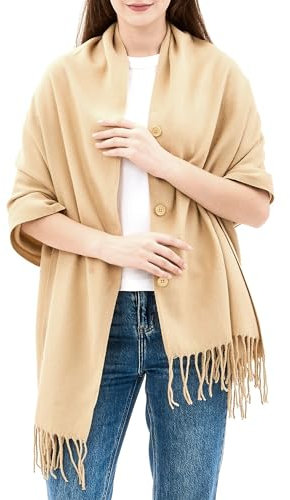 Alpine Swiss Damen Schal Abend-Pashmina großer Schal Fransen Cape Poncho, Beige, Einheitsgröße