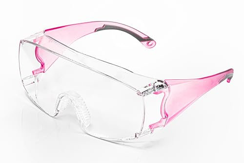 Koziface C31Z - Gafas de seguridad para hombres y mujeres, color blanco, azul, rosa, lentes antiempañamiento, lentes transparentes, protectores laterales antideslizantes (rosa)