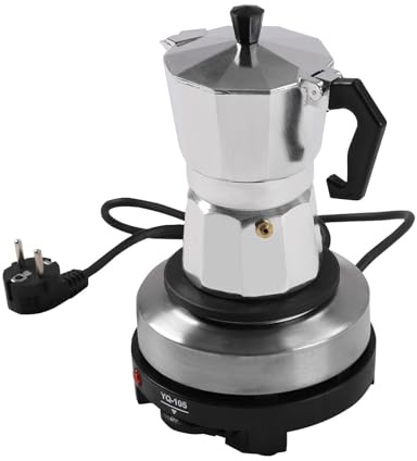 InSyoForeverEC Cafetière électrique 150 ml Cafetière expresso 3 tasses Moka Espresso Cuiseur avec fond séparé Machine à expresso Aluminium Blanc