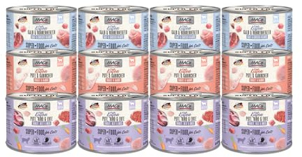 Mac's SuperFood Katzenfutter Mix 200g | 6er, 12er und 24er Mix zur Auswahl | getreidefreies Nassfutter für Katzen (12x 200g Kitten)