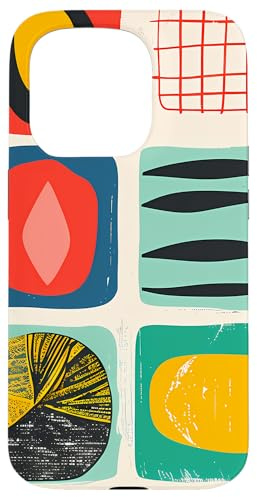 Mid Century Modern Abstrakt Bunte Formen Funky Cool Hülle für iPhone 15 Pro