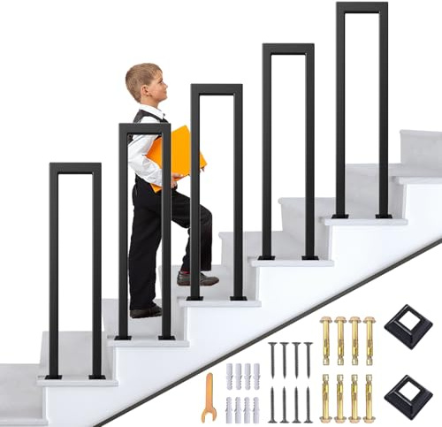 SCGSJZH Corrimano per Scale Interne, Ringhiera per Scale Forma di U, Ringhiera per Esterni Giardino, Nero Ferro Battuto Tubo Quadrato Sicurezza Parapetto (110cm)