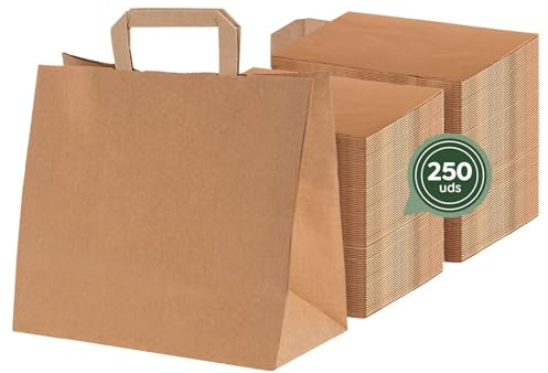MAXI PRODUCTS - 250 Bolsas Papel Kraft con Asa Plana - 40 x 12 x 32 cm - Bolsas Regalo - Bolsitas Regalo Personalizables - Eventos y Hotelería - Comunión, Cumpleaños, Bodas - PERSONALIZABLES