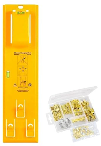 Fowecry Picture Hanger, DIY Picture Hanging Tool with Level, Wall Hanging Kit, Yellow, ABS Plastic