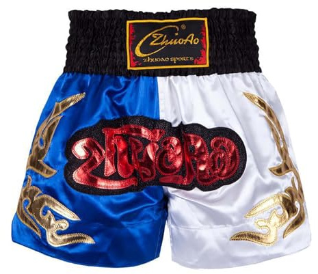 MSemis Pantaloncino da Boxe Bambino Ragazzo Pantaloncini da Combattimento MMA Kickboxing Pantaloni Corti di Arti Marziali Boxing Trunk Grappling Arti Marziali Shorts Blu&Bianco 11-12 Anni