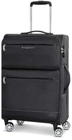 BUGATTI Check-in Koffer für Damen und Herren | mittelgroßer Trolley 41 x 26 x 67 cm aus hochwertigem, flexiblem Polyester Material | Doppelrolle & TSA-Schloss| Go Light Soft Serie