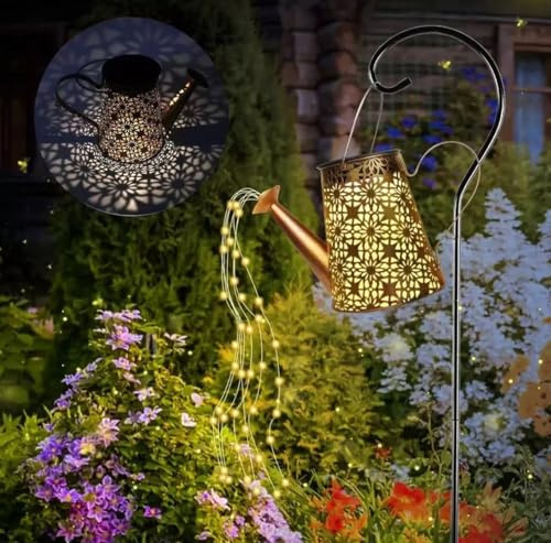 Vencier Solar Watering Can Light with LED String Lights, Waterproof Dual Mode Garden Pathway Lantern for Patio, Yard, and Plant Decoration (Warm White)