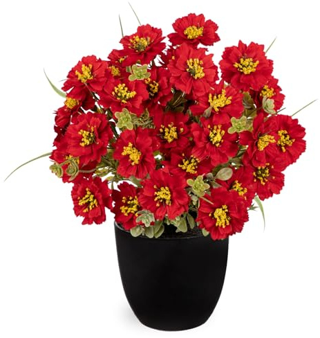 Hollyone Künstliche Mohnblumen Rot Kunstblumen im Topf Klein, 30cm Dekoblume Mohnblume Seidenblumen Wie Echt Frühlingdeko, Deko Blumen mit Topf für Büro Haus Schlafzimmer Wohnzimmer Tischdeko