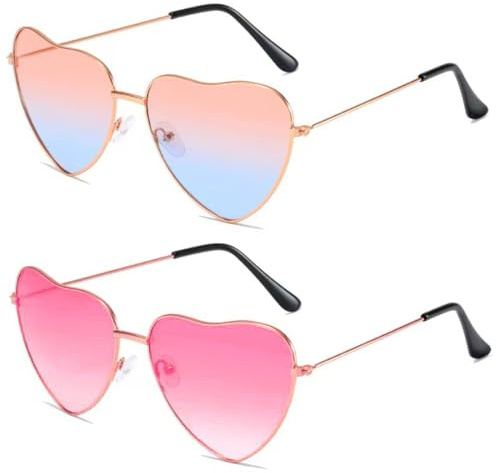 EIYVPRA 2 Pezzi Occhiali a Forma di Cuore per Donna Uomo, Occhiali da Sole Retro, Occhiali da Festa Hippie per Matrimoni, Addio al Nubilato, Compleanno