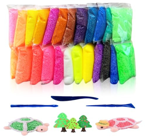24PCS Snow Slime Teig Plasticine Modellierung Lehm,24 Farben Ultra Licht Air Trockene Knete DIY Polymer mit,24 Farben Modellierung Lehm Modellier Werkzeug für Jungen und Mädchen