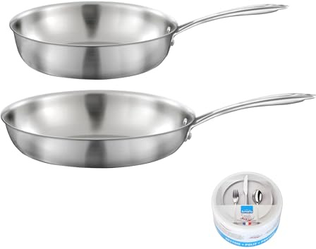 Cuisinox Gourmet Edelstahl-Pfanne 28 cm, 1 Schmorpfanne 24 cm, 1 Silberstein Zitrone, 300 g für die Edelstahlpflege
