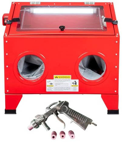 Sabbiatrice Da 90 L, Kit Pistola per Sabbiatura, Con Sportello Superiore in Vetro Trasparente E 4 Tipi Di Ugelli, Interruttore One-Touch, Adatta per Microsfere Di Vetro, Sabbia Silicea, Allume, Ecc.