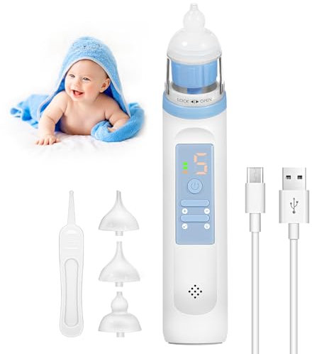 Nasensauger Baby, Elektrischer Nasensauger Staubsauger für Neugeborene, Nasenschleim Sauger, Nasenreiniger Wiederaufladbar mit Musik und Licht, 3 Größen Tip, für Säuglinge/Kleinkinder