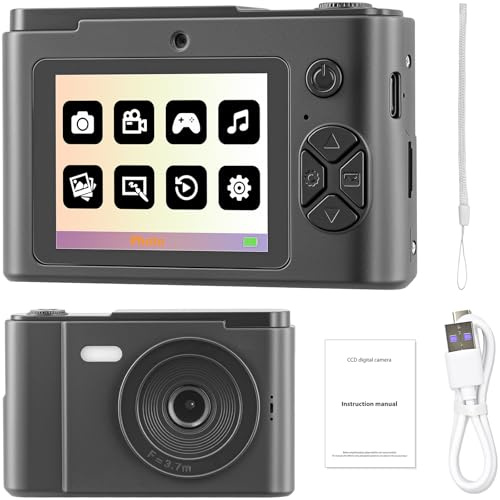 Digitalkamera 64MP 4K Fotokamera mit Autofokus 8X Digitalzoom Fotoapparat Tragbare Kompaktkamera für Kinder Teenager Anfänger Geschenk (Schwarz)