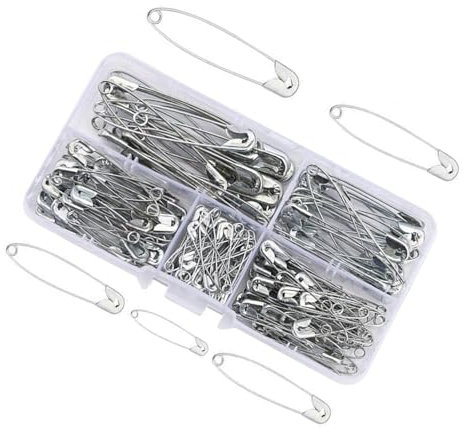150 Stück Sicherheitsnadeln, 5 Größen Sicherheitsnadel Set, Anstecknadel, Safety Pins, Rostbeständig Anstecknadeln, Silber Haltbar Sicherheit Pins für Kleidung Kunsthandwerk Nähen