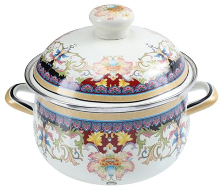 ABOOFAN Olla de Esmalte para Guisar Olla Esmaltada Fondo Plano para Cocinar Sopa Casa Utensilios de Cocina Resistentes y Prácticos
