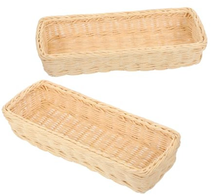 Alipis Woven Cutlery Basket and Silverware Organizer Basket Set, Handcrafted White Faux Rattan Utensil Holder for Kitchen and Dining Table Storage, 2pcs