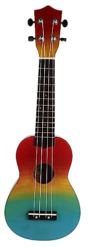 JOINPAYA 21 Zoll Holz Ukulele Kindergitarre mit Regenbogenbemaltem Design Glatt Poliert Exzellenter Klang Kreatives Geschenk für Anfänger Kinder
