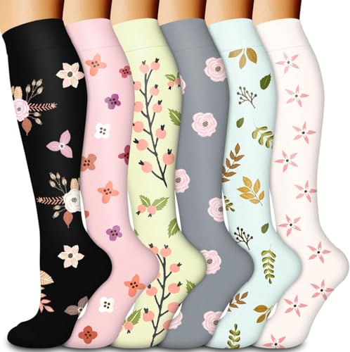 Compression Socks for Women and Men 15-20 mmHg 6 Pack Compression Stockings Circulation-Best Support for Medical,Running,Nursing,Athletic (C-Assorted-1, Small-Medium)