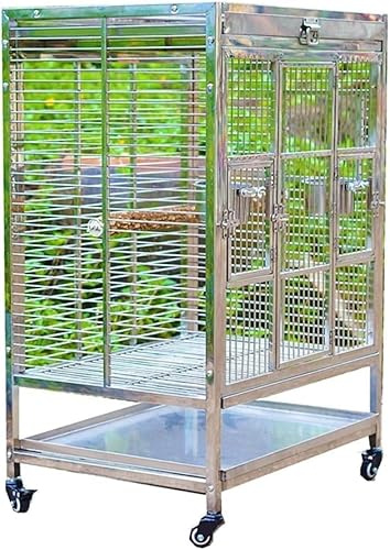 Papageienkäfig aus Edelstahl mit Holzständer - Geräumiges, langlebiges Design für optimalen Vogelkomfort und Sicherheit