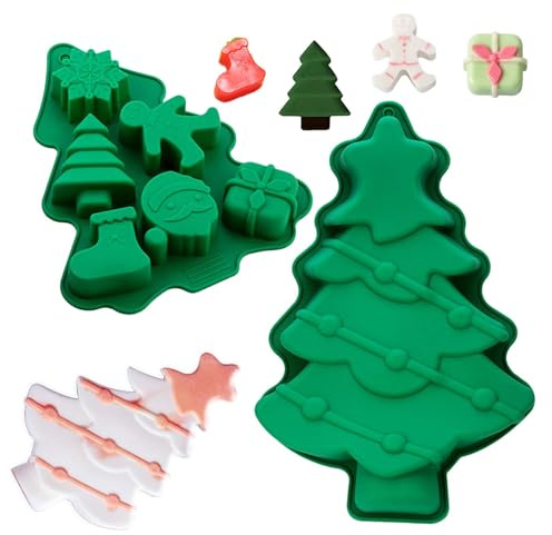 Stampi Silicone Natale, QIANAI 2 Pcs Stampi per Cioccolato Natalizi, Formine Natale, Moule en Silicone pour Noël Moule, Può Essere Utilizzato per Preparare Biscotti (2 alberi di Natale)