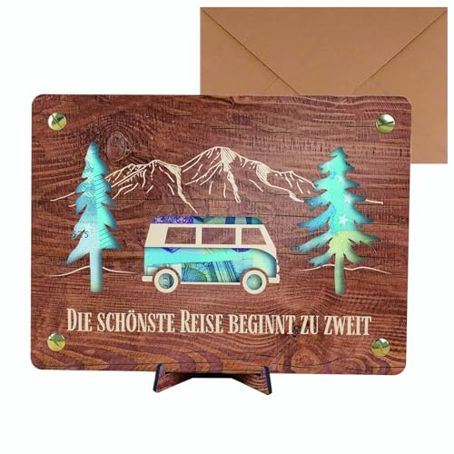 Geldgeschenke zur Hochzeit, Hochzeitsgeschenke für Brautpaar, Geldgeschenk Hochzeit Holz, 20×15 cm, Hochzeitskarte mit Grußkarten und Umschlag, Hochzeitsgeschenk Geld für Brautpaar, Flitterwochen