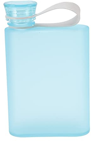 Asixxsix Bouteille d'eau plate portable, design carré léger, plastique Tritan étanche et réutilisable pour le camping, le fitness, les sports d'extérieur et les voyages 380ml (BLUE)