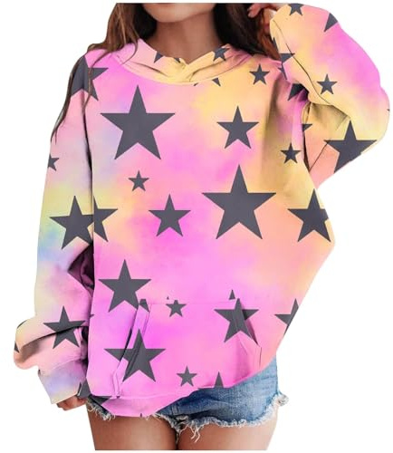 Mjjsk Flickor huvtröjor barn gradient vardaglig långärmad tröja med huva överdimensionerad jumper mode pullover toppar barn mjuka kläder, Rosa, 9-10 Years