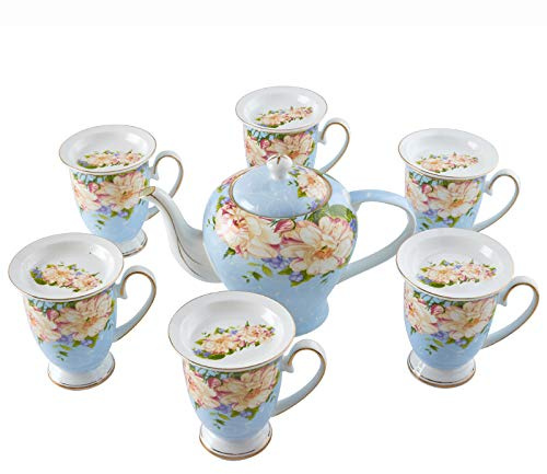 KazeRyu Juego De Té De Porcelana China For Adultos: Tetera Rosa Con 6 Tazas De Gran Capacidad For Té Y Café De La Tarde.