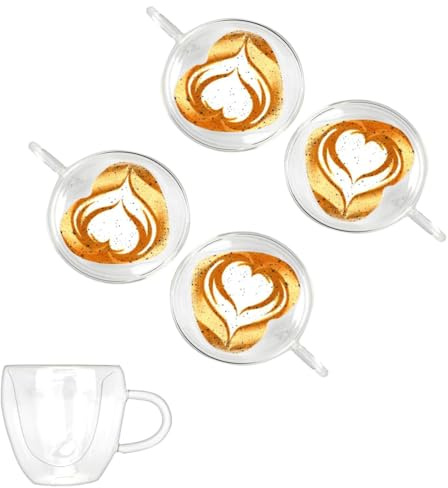 Umllpet 250 ml hjärta dubbelväggigt latte macchiato-glas borosilikatglas set kaffeglas teglas för cappuccino, latte, is, iste, iced americano, mjölk, juice, öl (4)