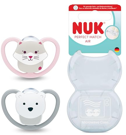 NUK Perfect Match Air Baby Schnuller | 6-18 Monate | Kieferorthopädische Schnuller zur Förderung der Belüftung und Vermeidung von Reizungen | 95% Akzeptanz von Babys | Katze/Eisbär | 2 Einheiten