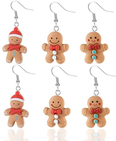 PIujsym Ohrringe Weihnachten, 3 Paare Weihnachtsohrringe Damen, Kreative Lebkuchenmann Weihnachtsschmuck, Niedliche Weihnachts Ohrringe für Frauen als Festliches Geschenk