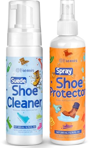 Viomis Professional Suede & Nubuck Cleaner and Protector Kit (2 x 6.76oz) – Ultimate Shoe Care Set: Stain Remover & Waterproof Spray for Boots, Sneakers, Handbags and Jackets