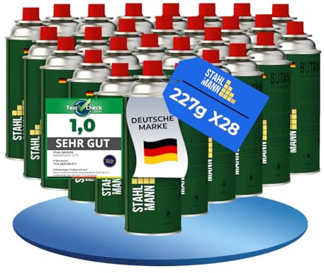 STAHLMANN® Gaskartuschen 227g [Made in EU] – Butangas Kartusche mit MSF-1a Ventil für Campingkocher, Grill, Gaskocher, Gasheizung,Unkrautbrenner – Gaskartuschen