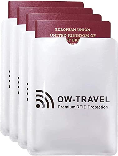 OW-Travel TÜV geprüfte RFID Schutzhülle Kreditkarten NFC Schutzhüllen Reisepasshülle Reisezubehör für Kreditkarte Personalausweis EC Bankkarten Visa Ausweis:4 ReisepassBlockerSilber