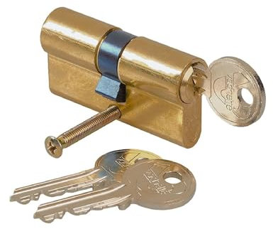 Vachette - Cilindro de bloqueo mecánico para puerta, doble entrada, 30 x 90 mm, mecanismo de 5 pasadores seguros, 3 llaves, instalación fácil, garantía de 2 años, acabado latón