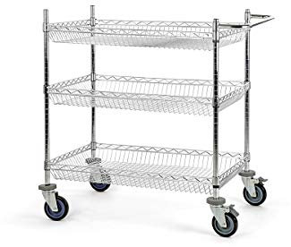 Certeo | Drahtgitter-Tischwagen | verchromt | mit 3 Körben | LxBxH 910 x 610 x 1025 mm