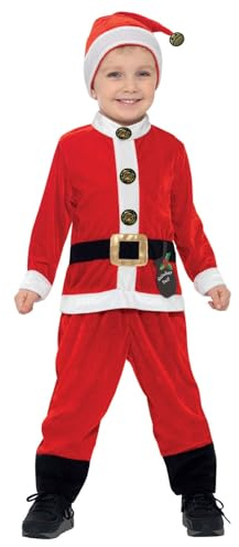 Smiffys Santa Toddler Costume, Red & White Christmas Fancy Dress for Kids, Includes Jumpsuit with Belt & Hat with Bell, Unisex Toddler & Small Child Sizes, Age 4-6